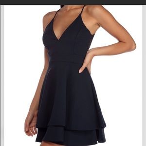 Fit flare late night fantasy dress with lace cutout!